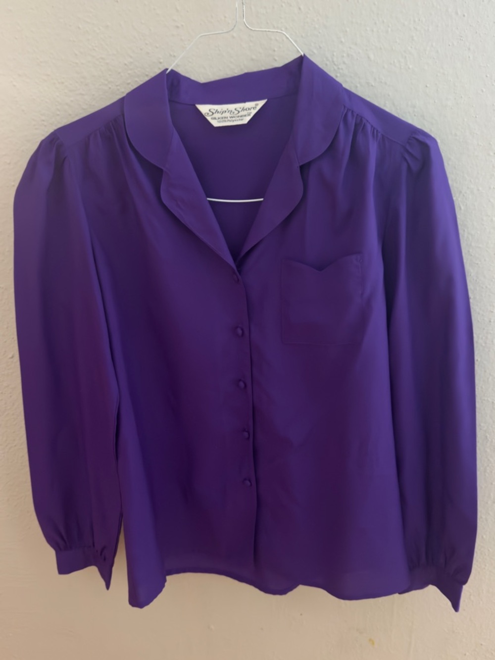 Vintage Ship n Shore Purple Button Down | Puff Sleeve Secretary Blouse